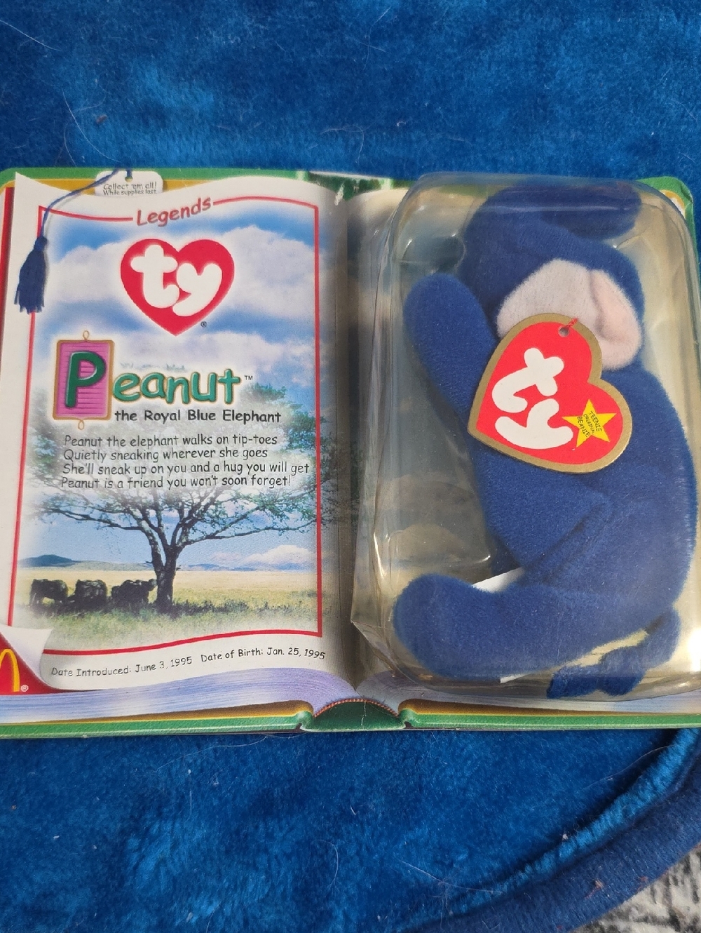 Ty Royal Blue Elephant Plush with White Inner Ears